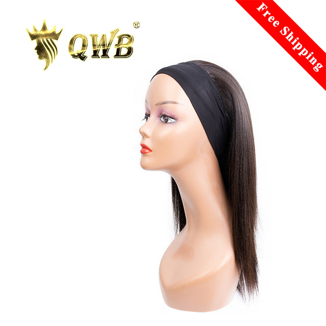QWB Queen Weave Beauty - Main hero product shot featuring single piece of hybrid straight-crimped light yaki texture mimicking silk-pressed natural black women's hair in natural deep black (#1b) color. . Premium cuticle intact 100% virgin Brazilian hair with minimum shedding and tangle-free performa
