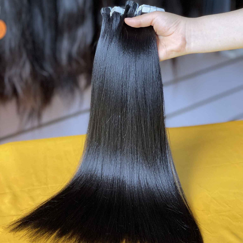 light yaki 100% human hair tape in extension 16/18/20/22/24 inches natural brown hair color 20 pcs 50g/pack