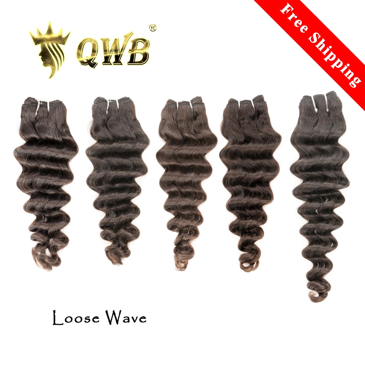QWB Loose Wave 5 Bundles Deal Brazilian Virgin Hair 12-28 Inches