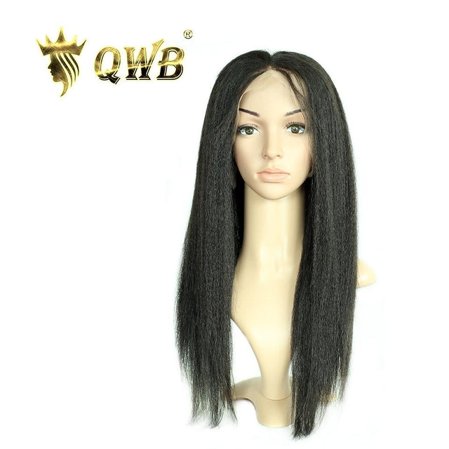 QWB Queen Weave Beauty - Main hero product shot featuring single piece of coiled steam-processed kinky straight texture (NOT natural afro kinks) in natural deep black (#1b) color. . Premium cuticle intact 100% virgin Brazilian hair with minimum shedding and tangle-free performance, estimated 2-3 yea