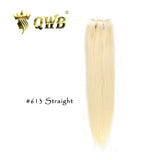 QWB Queen Weave Beauty - Main hero product shot featuring single piece of premium virgin human hair in natural deep black (#1b) color. . Premium cuticle intact 100% virgin Brazilian hair with minimum shedding and tangle-free performance, estimated 2-3 year lifespan displayed vertically to showcase f