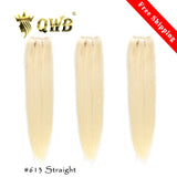QWB Queen Weave Beauty - Main hero product shot featuring 3 bundles of premium virgin human hair in natural deep black (#1b) color. . Premium cuticle intact 100% virgin Brazilian hair with minimum shedding and tangle-free performance, estimated 2-3 year lifespan displayed vertically to showcase full