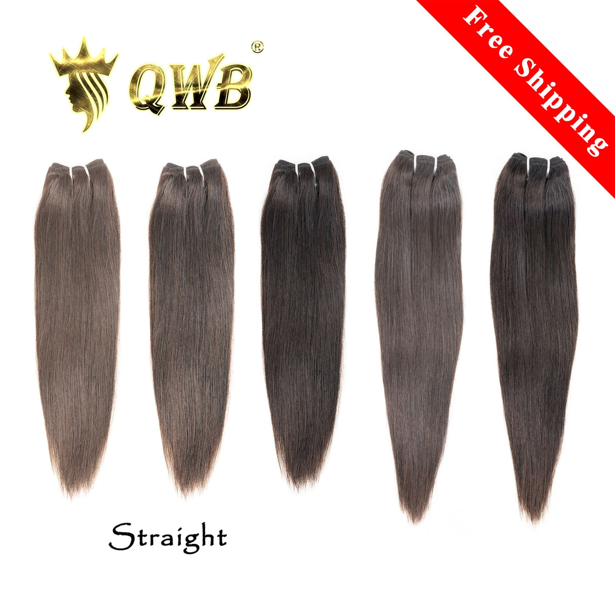QWB Straight 5 Bundles Deal Brazilian Virgin Hair 10-28 Inches