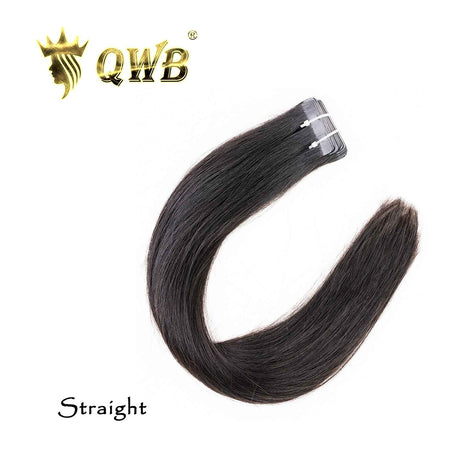 QWB Queen Weave Beauty - Main hero product shot featuring single piece of premium virgin human hair in natural deep black (#1b) color. . Premium cuticle intact 100% virgin Brazilian hair with minimum shedding and tangle-free performance, estimated 2-3 year lifespan displayed vertically to showcase f