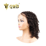 QWB Tight Curly 13*4" Lace Frontal Wig 200% Density - Main view showing tight curly textured wig in natural black (#1b) on 13x4 inch transparent dark brown Swiss lace frontal. Ear-to-ear coverage with pre-plucked natural hairline and baby hairs. High 200% density creating voluminous appearance witho