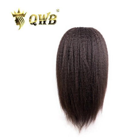 Kinky Straight U Part Wig Installation View - Side/back view demonstrating how small wig cap fits securely with adjustable elastic strap at nape and 6 interior clips (combs) for stability. Sleek finished appearance showing undetectable coverage when kinky straight virgin hair installed properly with